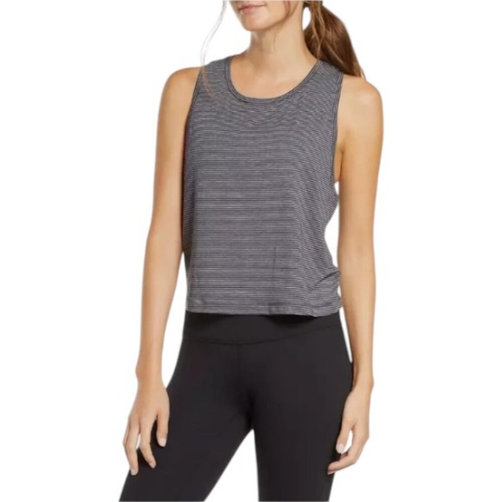 Zella 'Work For It' black and white stripe tank top size S
